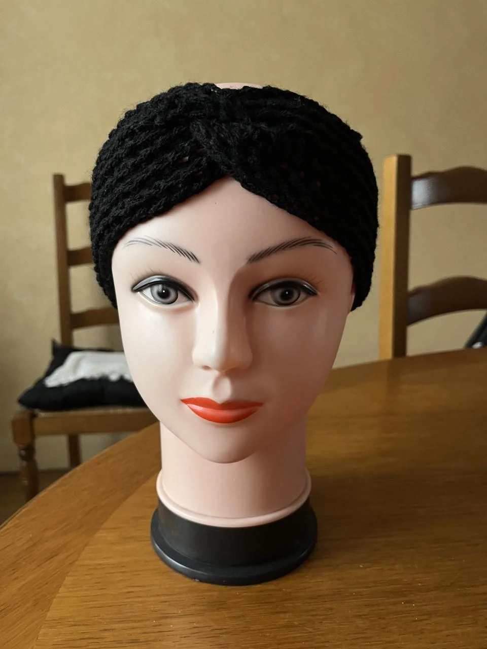 Bandeau Turban Serre tête Headband Stirnband Hoofdband Venda Laine Noir Taille u